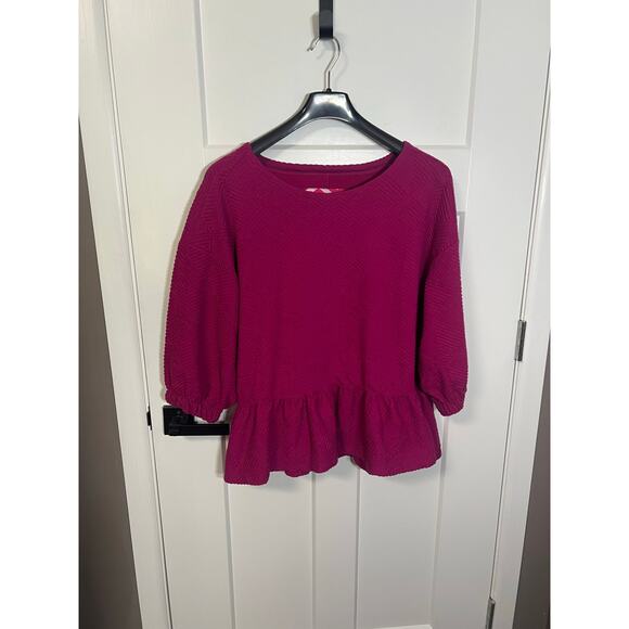 Anthropologie Maeve Pink Mikayla Peplum Top Size Womens Large Blouse Preppy - Picture 5 of 10